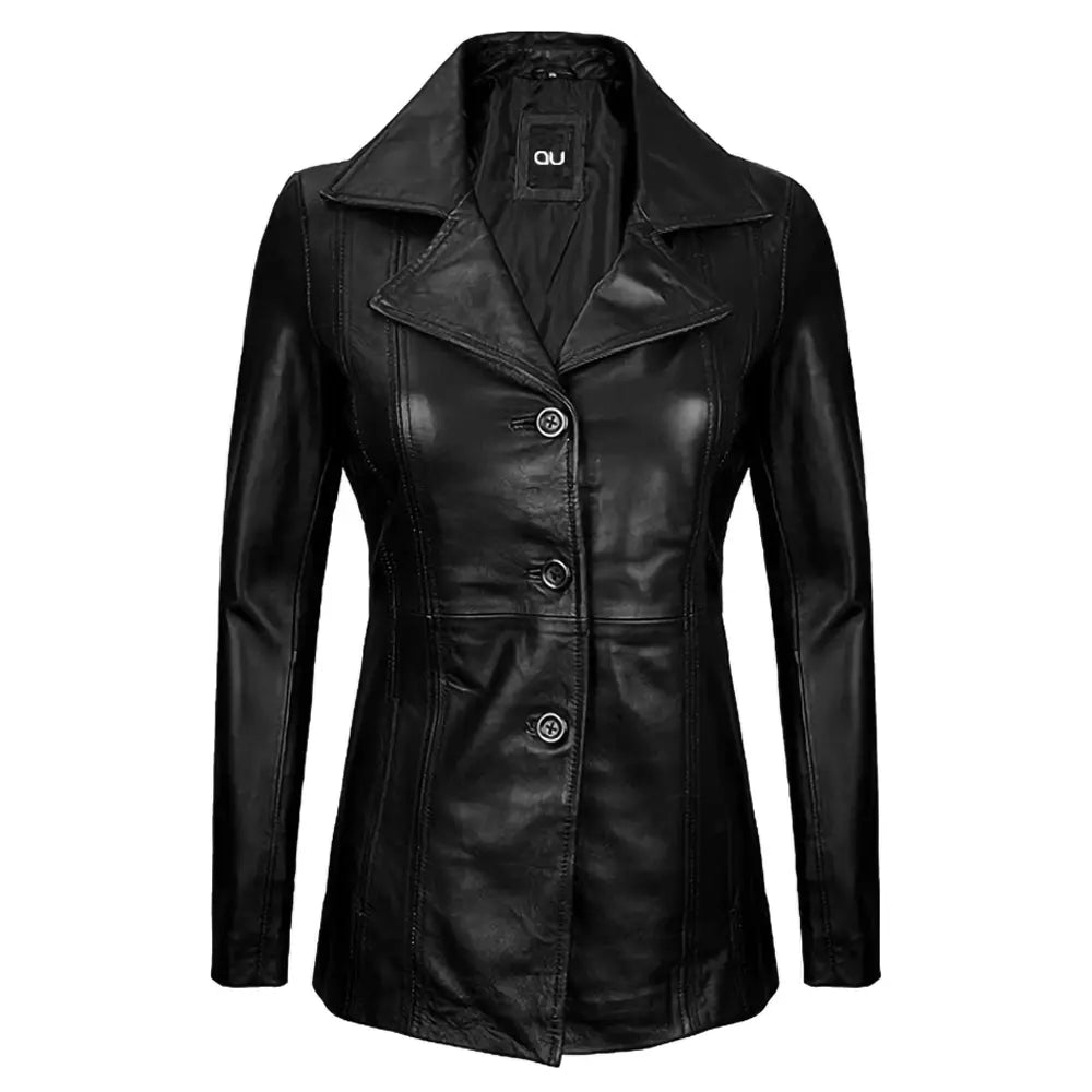 Noir Black Casual Leather Blazer
