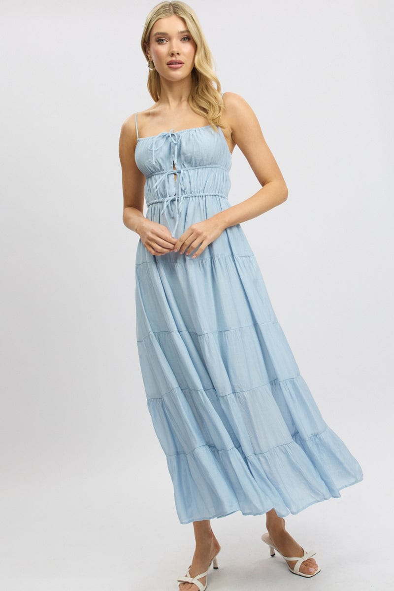Blue Maxi Dress Ruched Detail