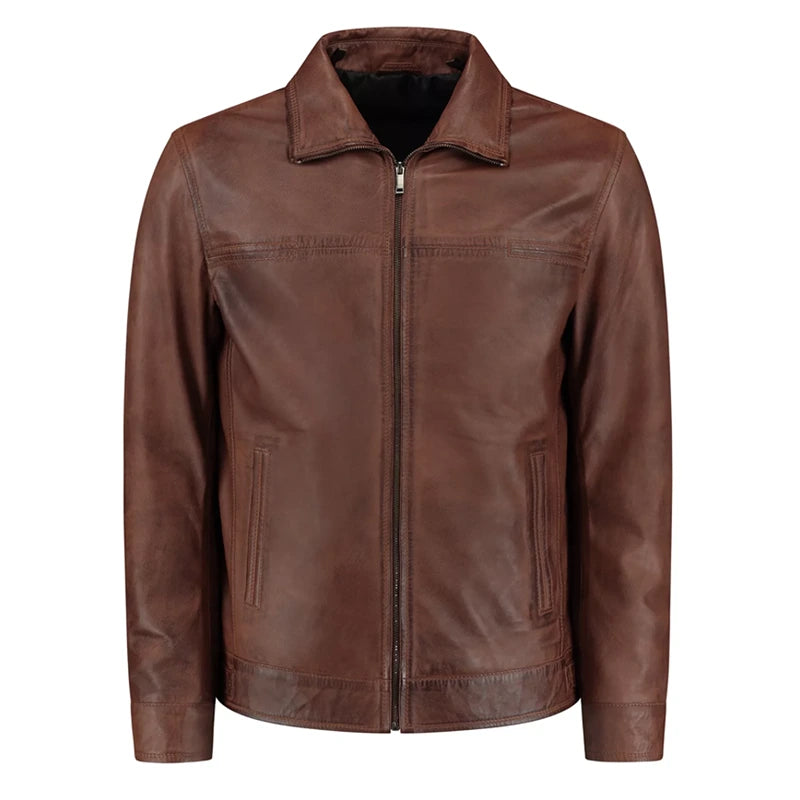 Coffmen Brown Leather Biker Jacket